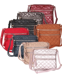 12 Pieces Quilted Multi Zip Pocket Crossbody Bag NY102